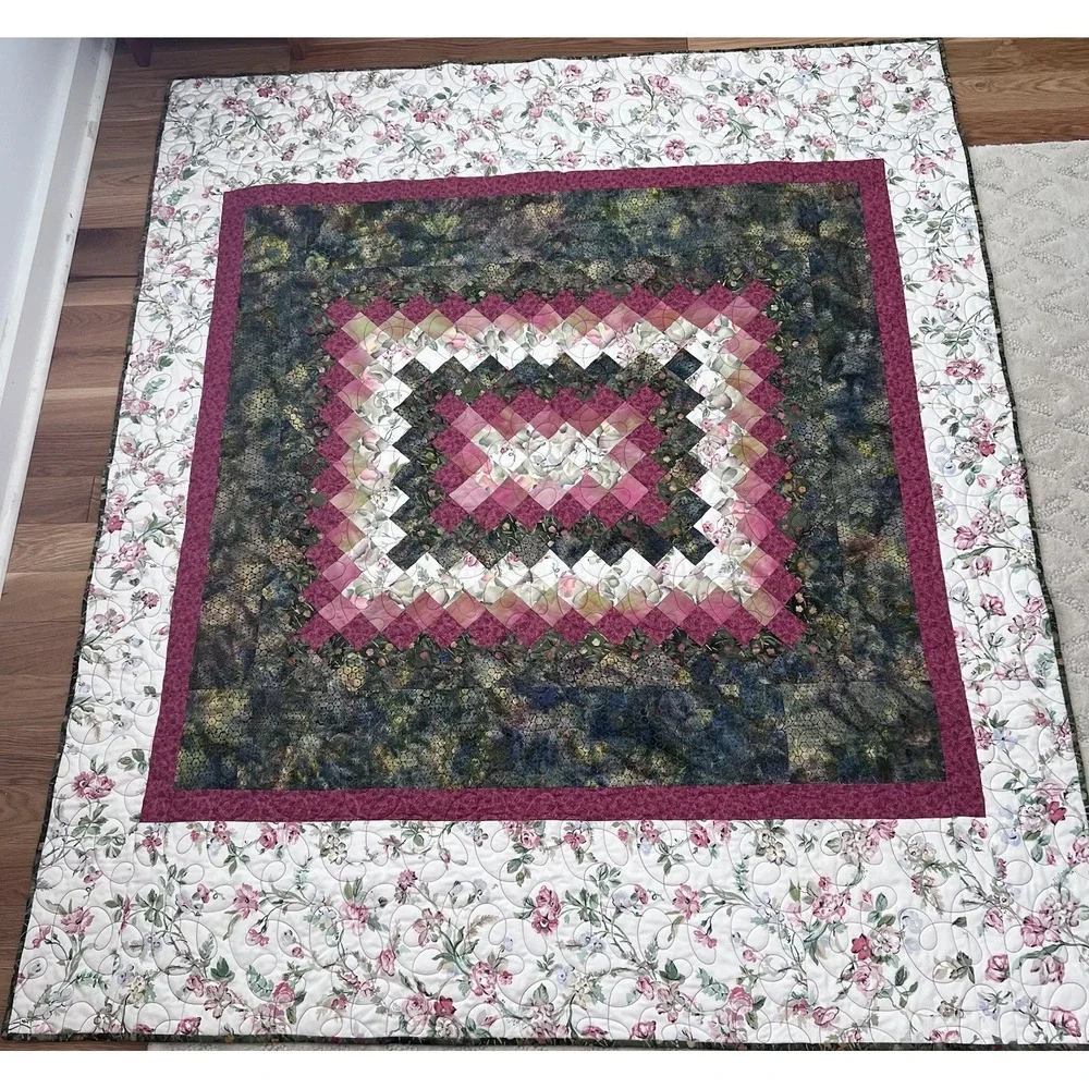Vintage Patchwork Handmade Floral Lap Throw Quilt 56 X 66 Personalized Jenny EUC